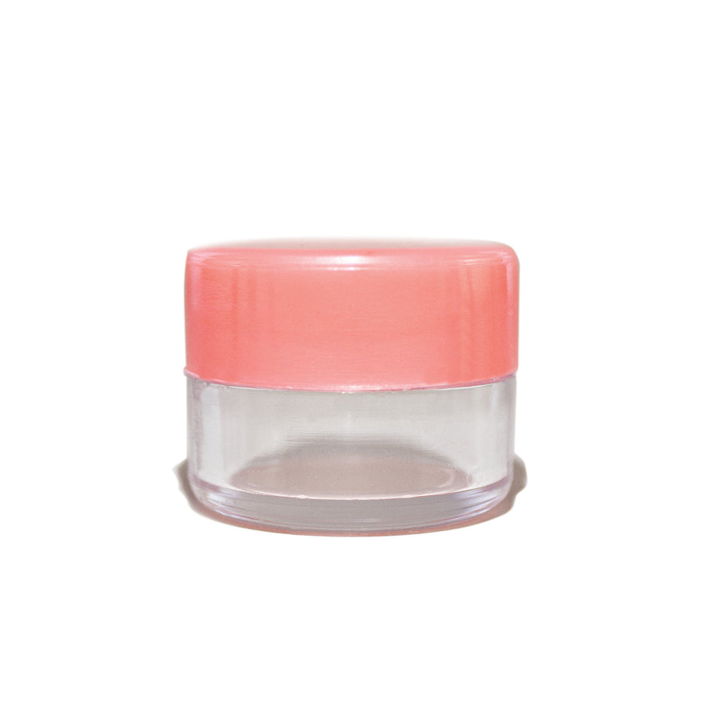 Pomadera Estireno 6g. Base Transparente Con Tapa Rosa
