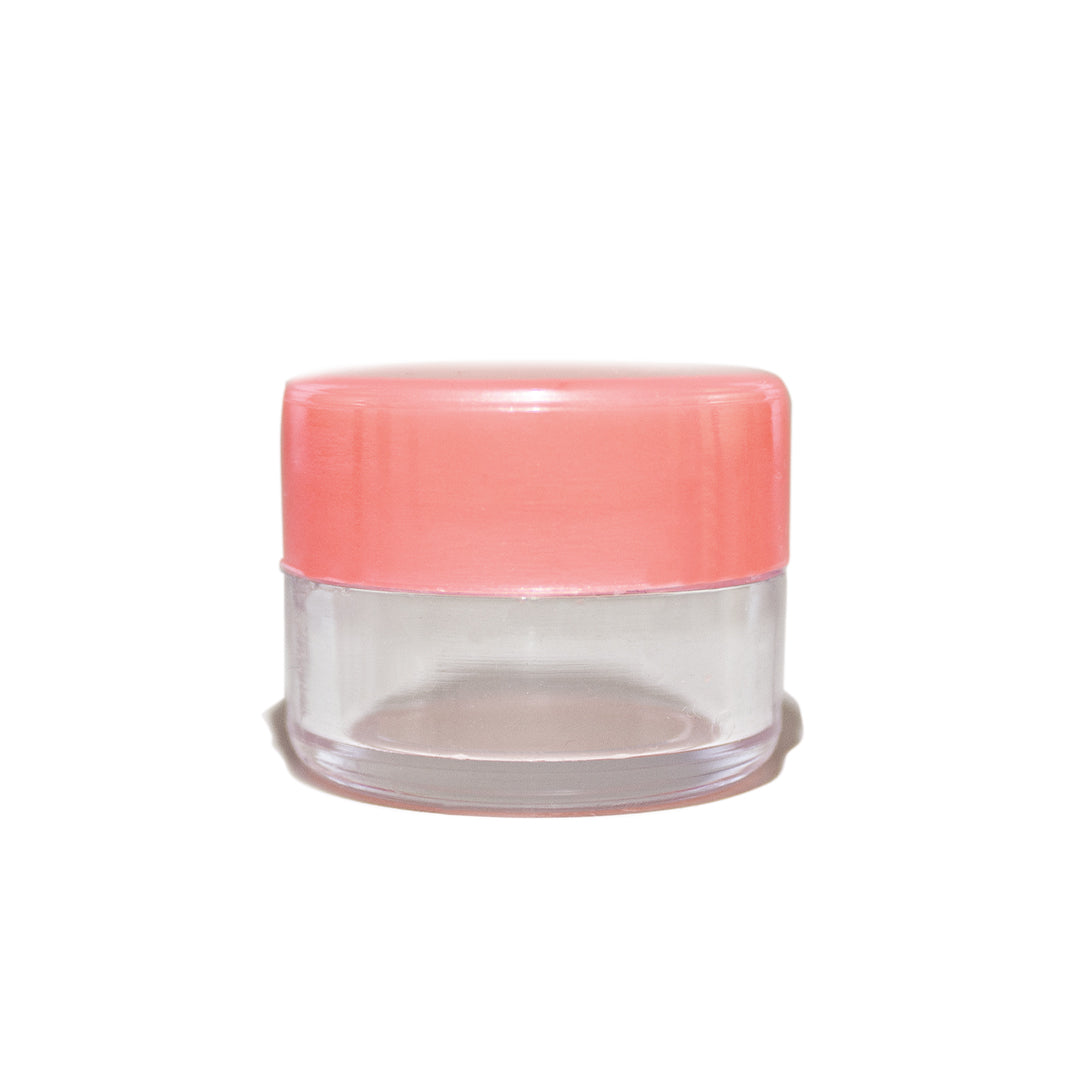 Pomadera Estireno 6g. Base Transparente Con Tapa Rosa