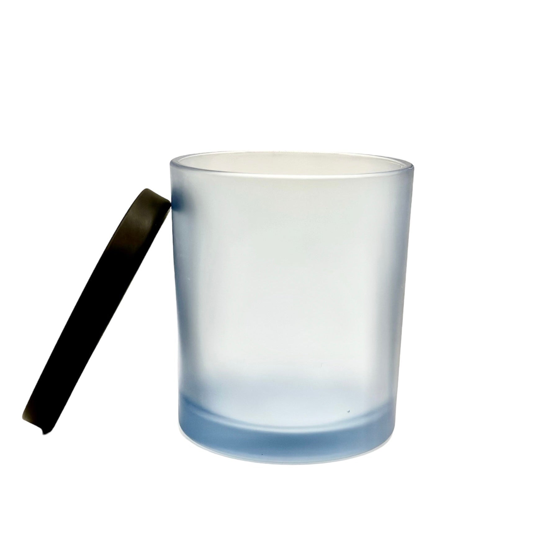 Envase Azul Matizado Para Vela Con Tapa