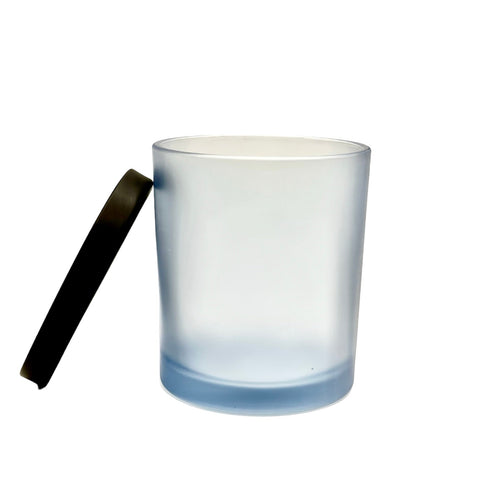 Envase Azul Matizado Para Vela Con Tapa